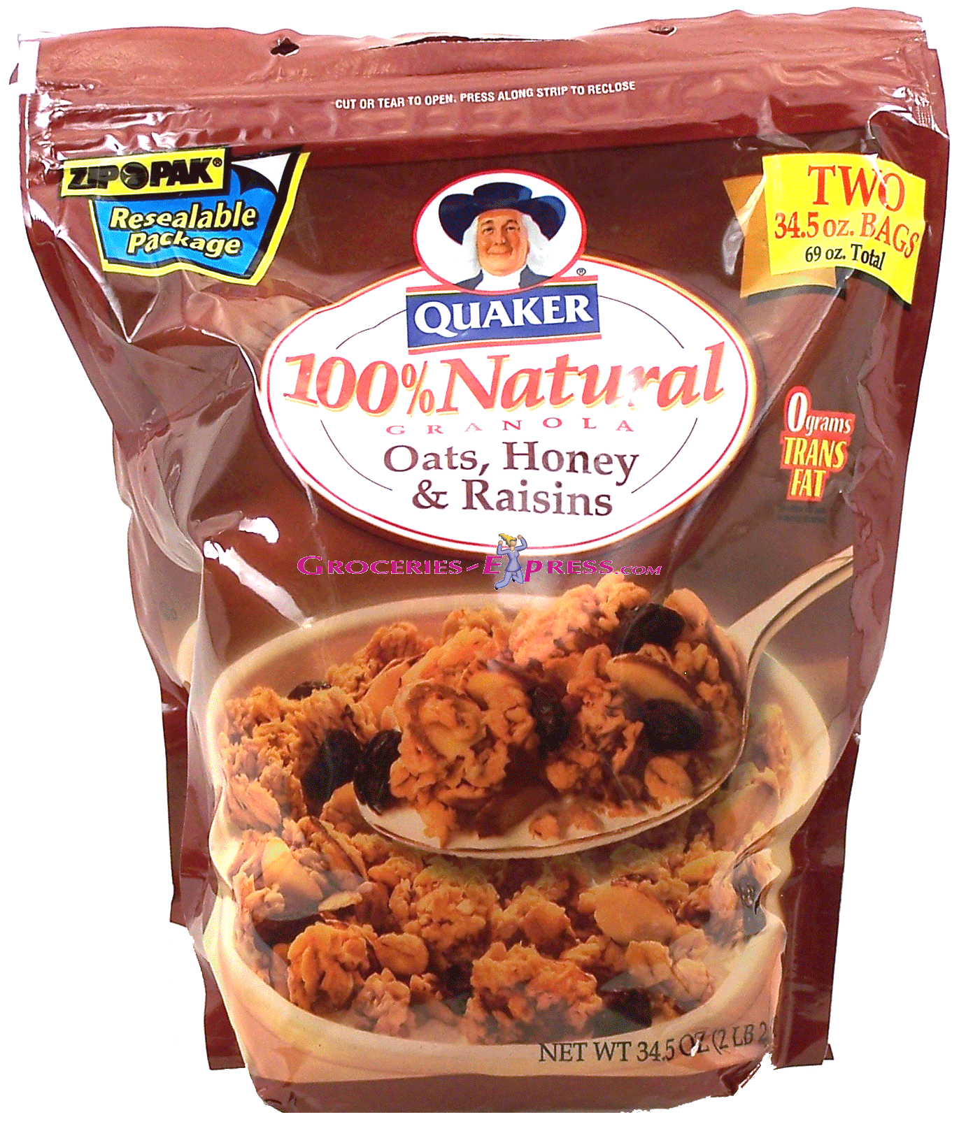 Quaker  100% Natural Granola; oats, honey & raisins, two bags Full-Size Picture